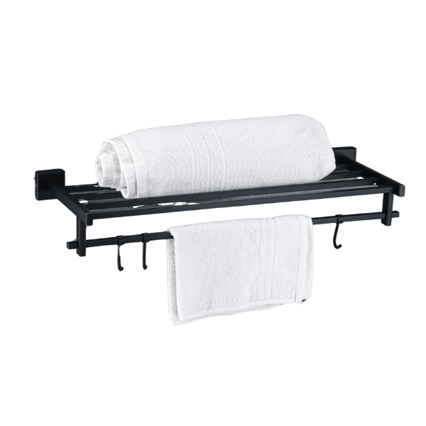 Towel Shelf with Rod in Matte Black
